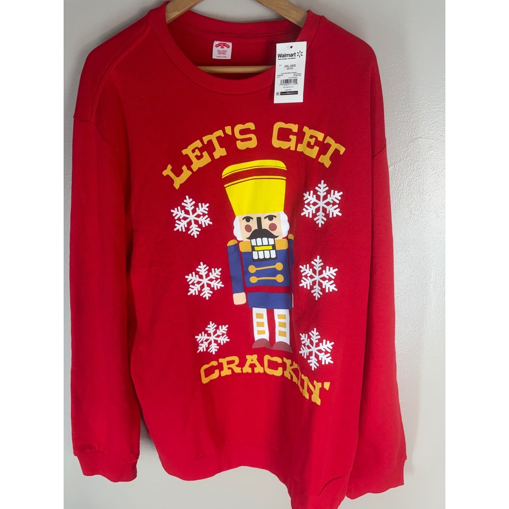 Holiday Time Mens Lets Get Crackin Nutcracker Christmas Sweatshirt Red 2XL NWT